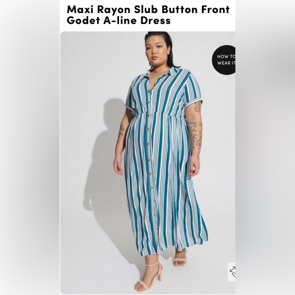 Torrid size 1 (14w-16w) blue and white striped slub dress.